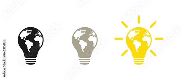 Fototapeta Lamp environmental light bulb with the nature energy logo. Eco world, earth, energy saving lamp symbol. Illustration