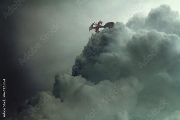 Obraz dragón tras las nubes