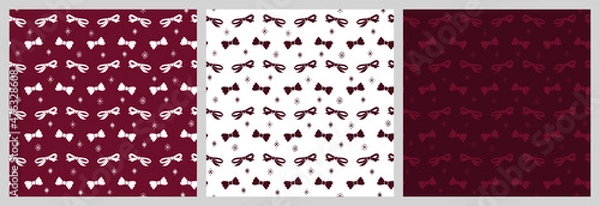 Fototapeta Christmas seamless pattern with isolated sketches of bows, snowflakes. Cute vector illustration for paper, textile, fabric, prints, wrapping, greeting cards, banners