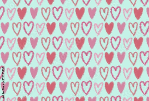 Fototapeta ピンクと赤の規則的なハートの水色背景の壁紙