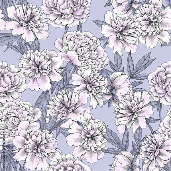 Obraz Peony on a gray background. Seamless pattern with colors