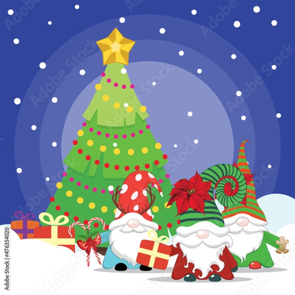 Fototapeta Nordic gnome with Christmas tree