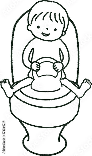 Fototapeta Line art. A toddler is doing Potty training.