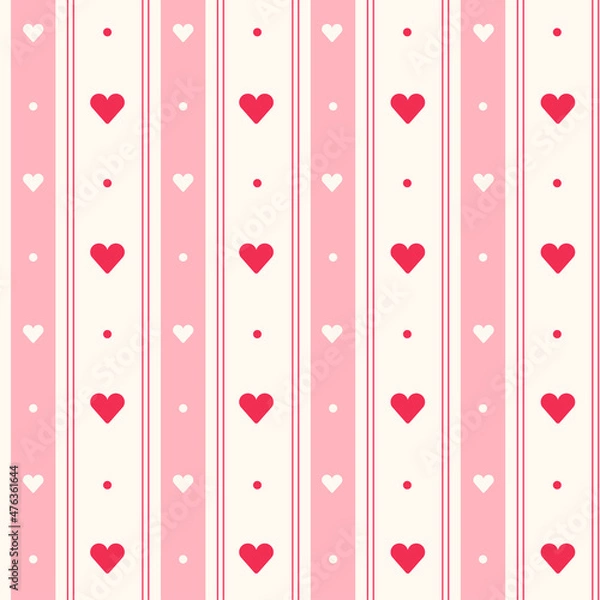 Fototapeta Cute Minimal Mini Heart Pink Red Cream Ivory Beige Checkered Gingham Stripe Pattern Editable Stroke. Cartoon Illustration, Mat, Fabric, Textile, Scarf, Wrapping Paper.