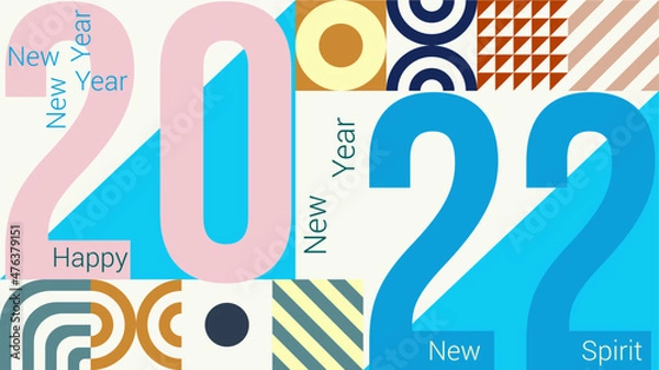 Fototapeta 2022 sign with geometric style background vector. Happy New Year and new spirit 2022. Perfect for template event celebration, banner, decoration and invitation.