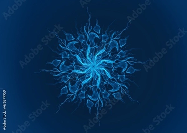 Fototapeta Abstract blue fire Cross and Plasma Effects. Movement Soft fire Flame. Snowflake from Light and fume isolated on black background