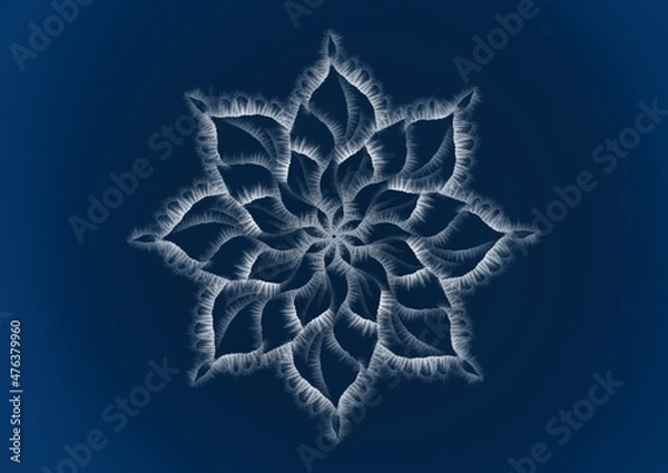 Fototapeta Abstract blue feather effect snowflake. Movement Soft fire Flame. Snowflake from Light and fume isolated on black background
