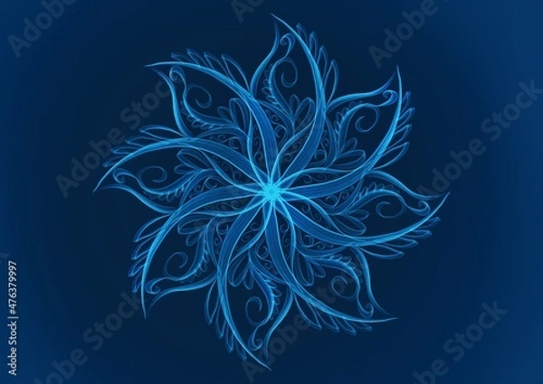 Fototapeta Abstract blue fire Cross and Plasma Effects. Movement Soft fire Flame. Snowflake from Light and fume isolated on black background