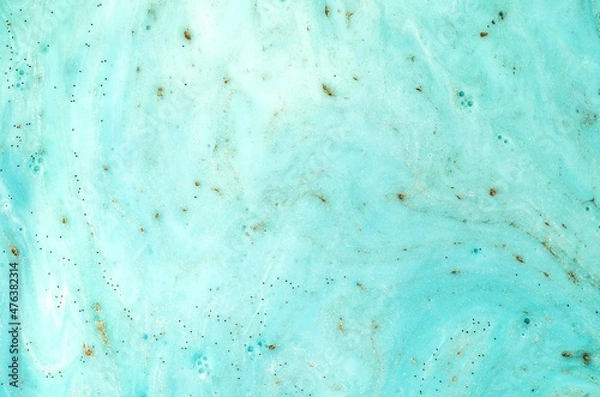 Fototapeta TIFFANY BLUE. Liquid marble pattern with bronze powder. Style incorporates the swirls of marble or the ripples of agate. Marbleized effect. Natural Luxury. Ancient oriental drawing technique. 
