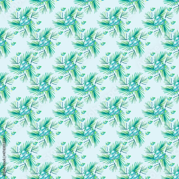 Obraz Seamless texture Background watercolor paper green nature grass greenery plants foliage Christmas tree holiday new year christmas spruce Christmas wreath with made of fir branches drawing