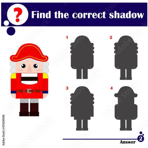 Obraz Educational game for children. Find the correct shadow. Cute nutcracker