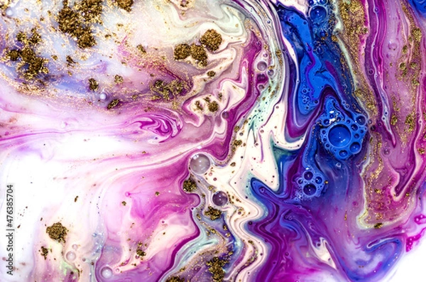 Fototapeta FUCHSIA. Art painting, geode artist work of art. Very beautiful purple swirl pattern. Luxury art in Eastern style. Artistic design. Painter uses vibrant paints to create these magic art, with addition