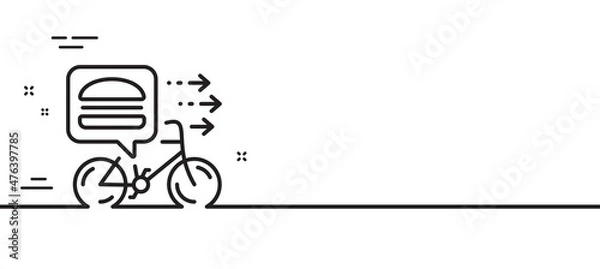 Obraz Food delivery line icon. Bike courier sign. Catering service symbol. Minimal line illustration background. Food delivery line icon pattern banner. White web template concept. Vector