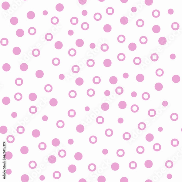 Obraz Polka dot seamless vector background. Pink geometric elements on a white background. Abstract Geometric Background. Template for packaging, notebooks, cards, wallpaper, textiles and other uses.