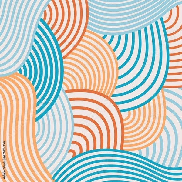 Fototapeta Vector geometric pattern with lines for background. Smooth lines in orange and blue tones on a light background. Size 5000 * 5000 