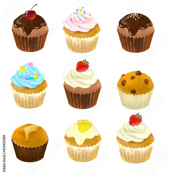Fototapeta 色んなカップケーキのイラスト