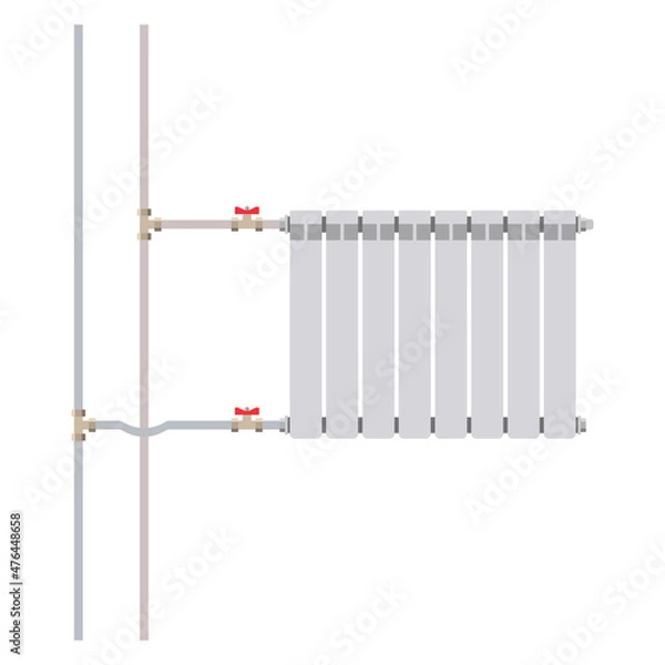 Fototapeta The heating battery connection diagram is two-pipe. Vector illustration.