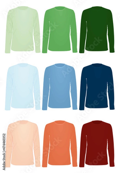 Fototapeta Colorful long sleeve t shirt set. vector illustration