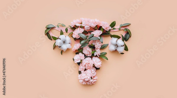 Fototapeta uterus conceptual image. female reproductive system made up of flowers and leaves. Abstract image of the uterus