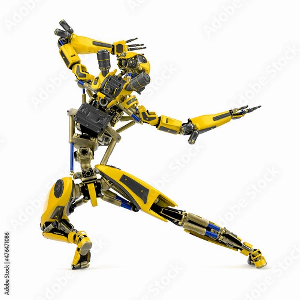 Fototapeta super robot in karate action rear view