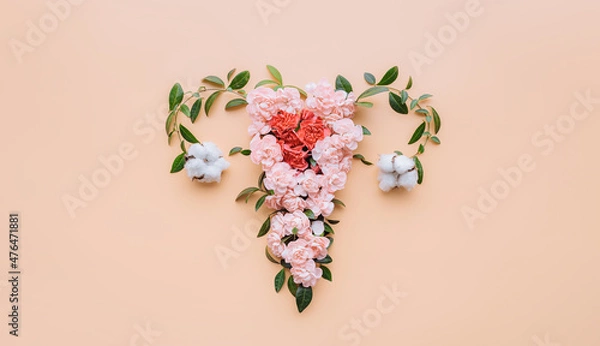 Fototapeta Abstract image of the uterus. female reproductive system made up of flowers and leaves. uterus conceptual image.