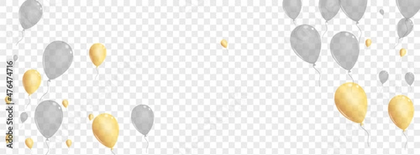 Fototapeta Silver Surprise Background Transparent Vector. Helium Shiny Border. Golden Jubilee Baloon. Toy Circus Background.