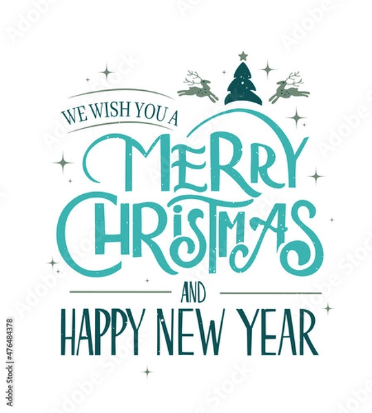 Fototapeta Merry Christmas lettering. Vector Illustration. Isolated calligraphic text Merry Christmas and Happy New Year for Holiday Greeting Gift Poster card. Typography design for banner.