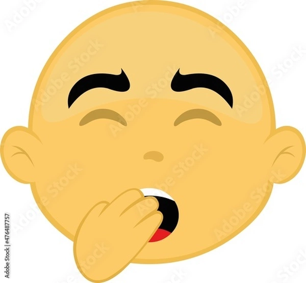 Obraz Vector illustration of the face of a bald and yellow cartoon character, yawning with his hand in his mouth