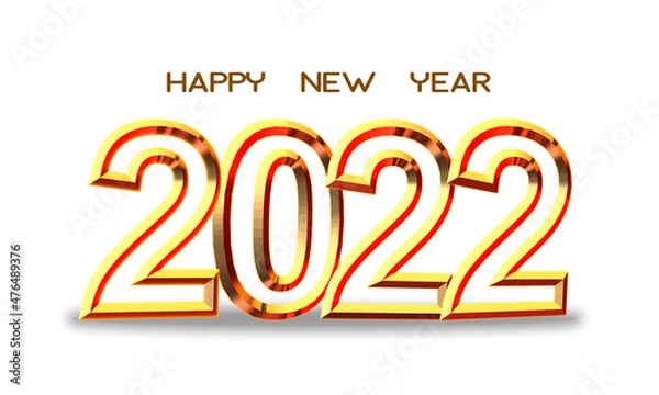 Fototapeta 2022 golden letters. Isolated 3d illustration. 3d rendering