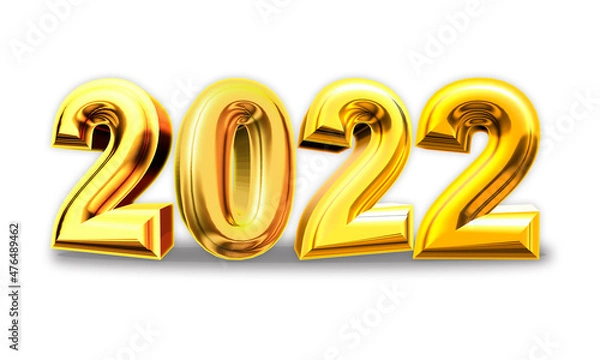 Fototapeta 2022 golden letters. Isolated 3d illustration. 3d rendering