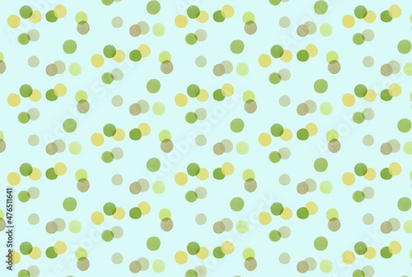 Fototapeta 緑と黄色とカーキの水玉の水色背景の壁紙
