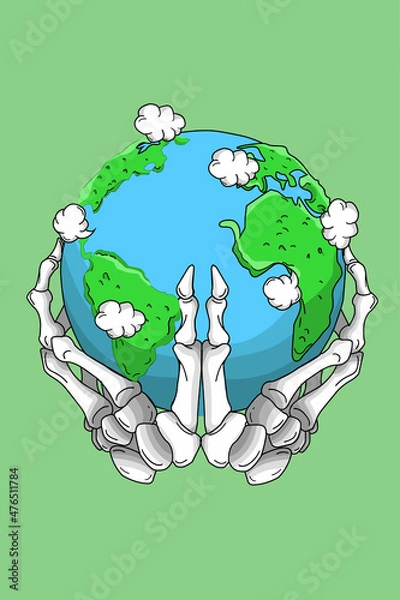 Obraz Skull finger with earth vector illustration