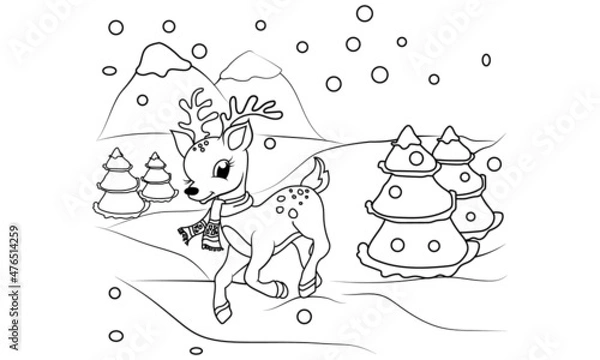 Obraz Reindeer landscape coloring pages for kids