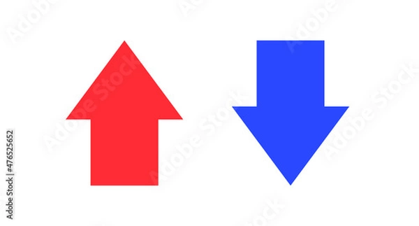 Obraz Vector icon set of rising and falling arrows. Red and blue arrows. Ideal illustration for sales, increase or decrease of invested assets, etc.