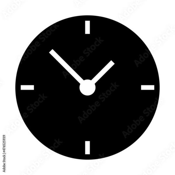 Fototapeta A silhouette icon of a clock, with a scale placed at 90 degrees. Vector.