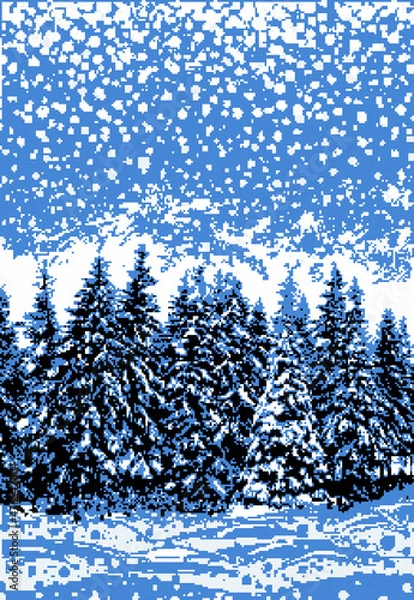 Obraz winter christmas trees ,machine knitting scheme,pixel art,Designa Knit