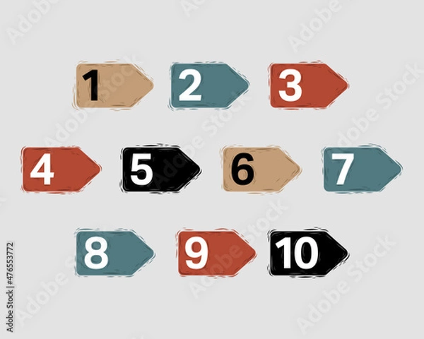 Fototapeta Collection of hand drawn geometric forms bullet point numbers from one to ten.