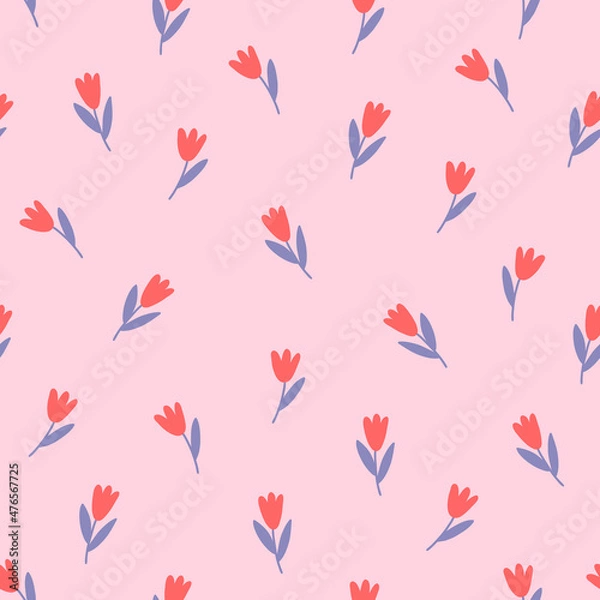 Obraz Floral seamless pattern with tulips on pink background