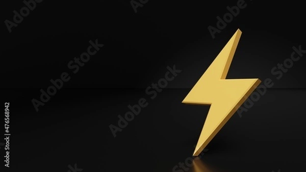 Obraz 3D Rendered Golden Power  Lightning Bolt Isolated