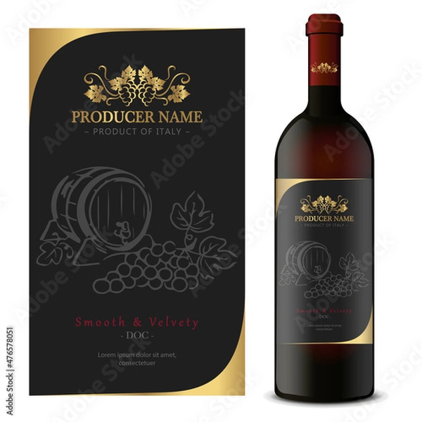 Obraz Premium Quality Red and White Wine Labels with Bottle 