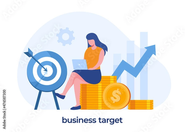Fototapeta business target concept, planning, startup, entrepreneur, development, flat illustration template and background