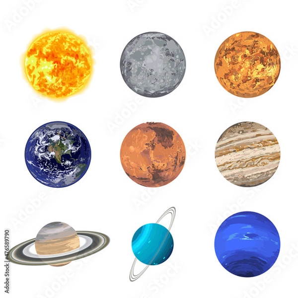 Fototapeta リアルな太陽系の惑星イラストセット