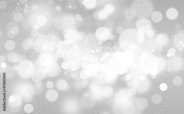 Fototapeta White Glitter Vintage Lights on Gray Texture Background. White Bokeh Effect. Defocused, Celebration, Christmas Holiday Backdrop.