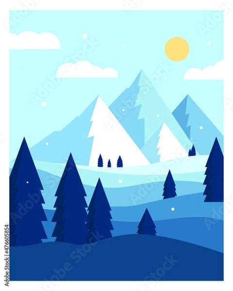 Fototapeta a vector drawing of snowy mountains illustration. a creative design of nature concept for a seasonal theme. an element for art print, wall art, card, etc.