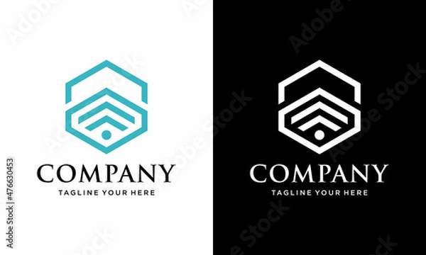 Obraz H.exagon Signal Logo Design Template Element. on a black and white background.