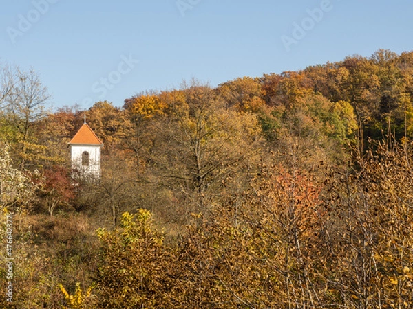 Obraz Chapel surrounded by golden yellow forest