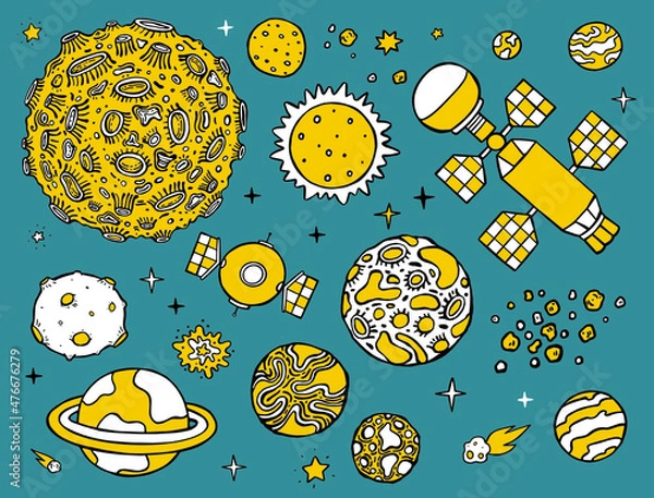 Fototapeta Space compilation! For kids, hand drawings, vector graphics. 
