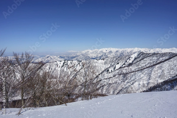 Obraz 冬山風景　越後東谷山から佐武流山、白砂山