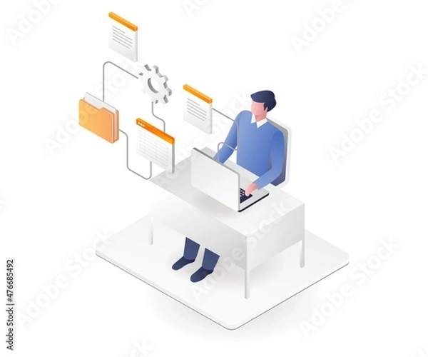 Fototapeta Man making documents at computer desk