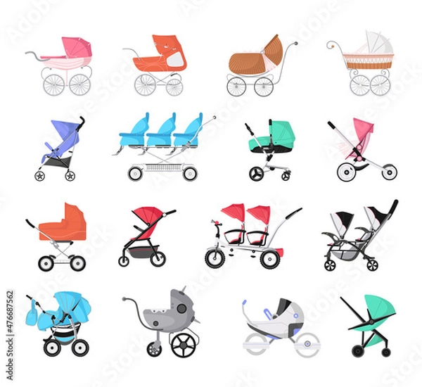 Fototapeta A set of strollers for babies.